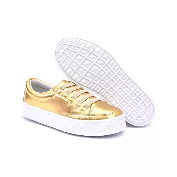 Sapatênis Casual Feminino Rasteiro de Ajuste Elástico Cor Dourado Mod. 811 - Izabela Araújo