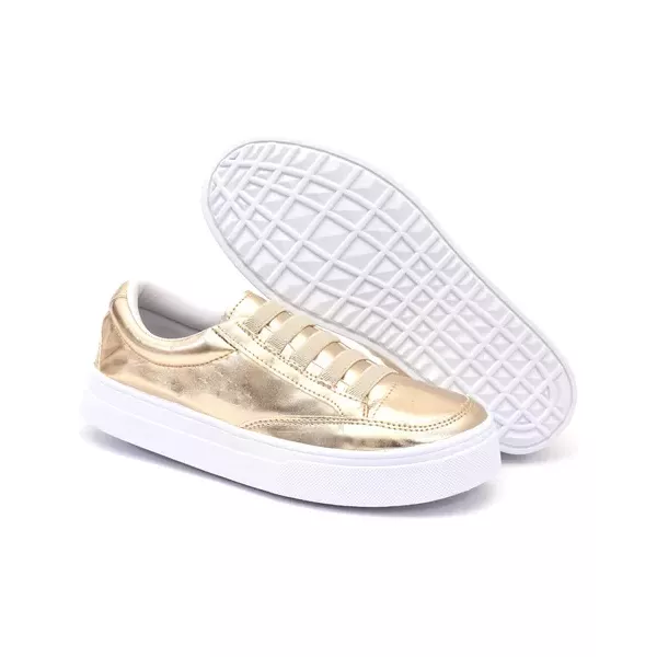 Sapatênis Casual Feminino Rasteiro de Ajuste Elástico Cor Ouro Light Mod. 811 - Izabela Araújo