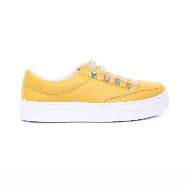 Sapatênis Casual Feminino de Ajuste Elástico Muito Confortável e Prático Para Seu Dia a Dia Cor Amarelo Mod. 412
