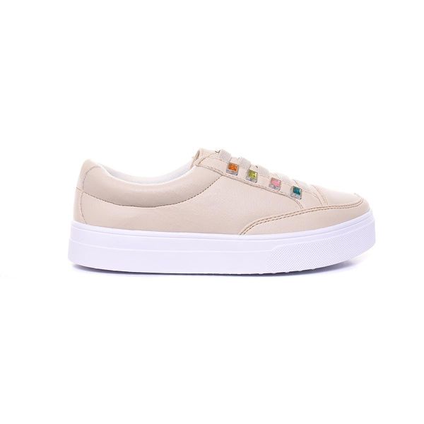 Sapatênis Casual Feminino de Ajuste Elástico Muito Confortável e Prático Para Seu Dia a Dia Cor Bege Mod. 412