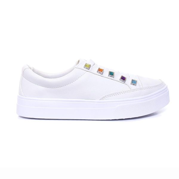 Sapatênis Casual Feminino de Ajuste Elástico Muito Confortável e Prático Para Seu Dia a Dia Cor Branco Mod. 412