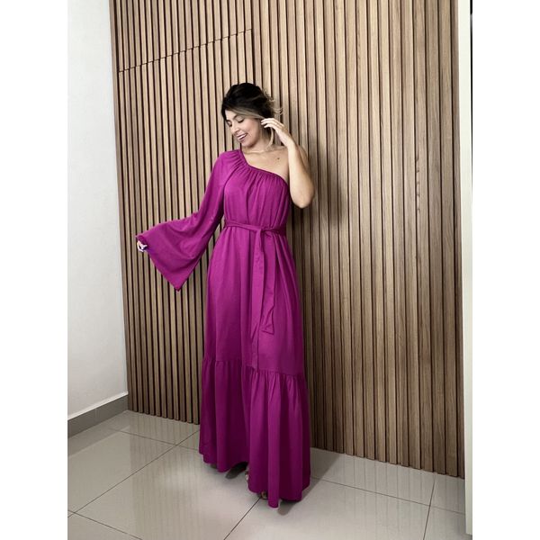 Vestido Ombro Único Fúcsia