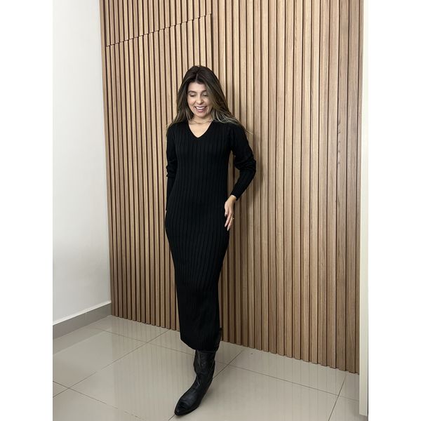 Vestido Midi Tricot Preto