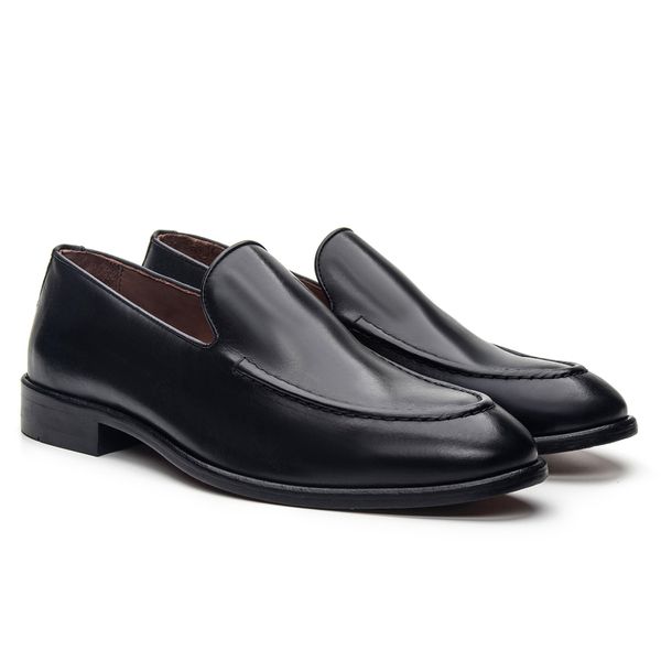 Mocassim Masculino Livorno Preto Solado de Couro - JACOMETTI