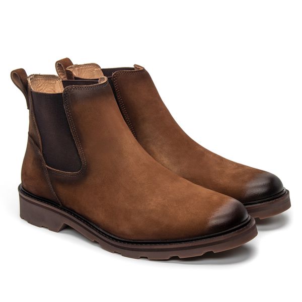 Bota Masculina Chelsea de Couro Nobuck Tan - JACOMETTI