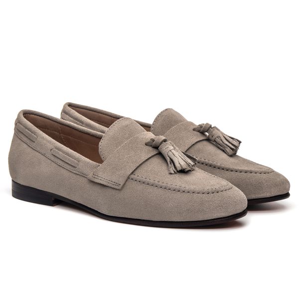 Sapato Feminino Tassel Loafer Allegra Suede Gelo C... - JACOMETTI