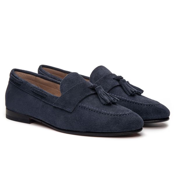 Sapato Feminino Tassel Loafer Allegra Suede Navy - JACOMETTI