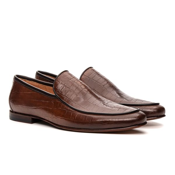 Mocassim Loafer Masculino Portofino Couro Croco Wh... - JACOMETTI
