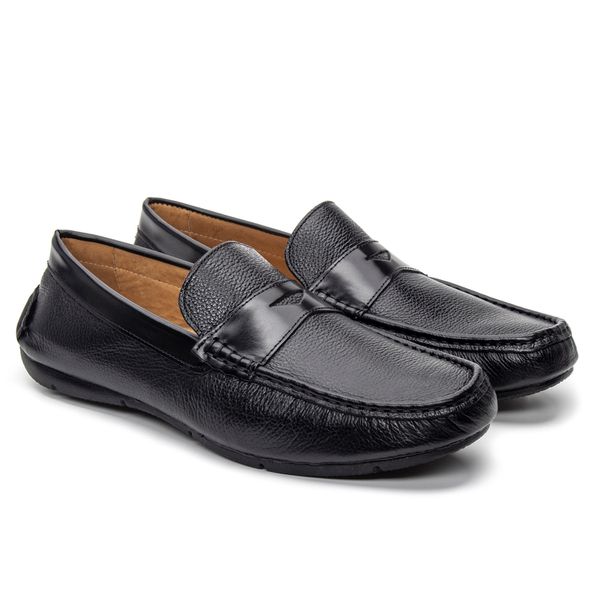 Mocassim Masculino Drive de Couro Floater Preto - JACOMETTI