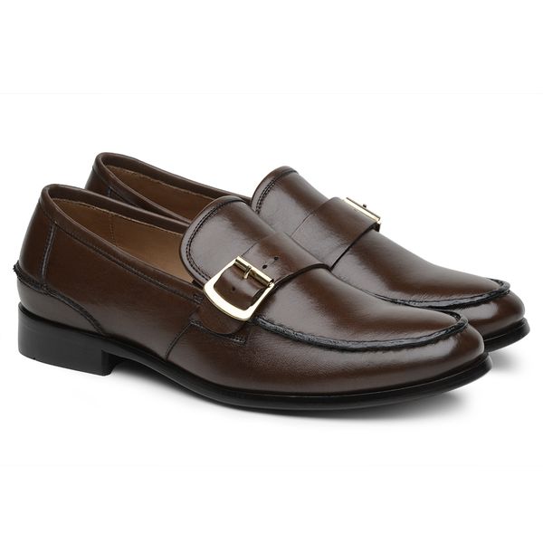 Mocassim Argentino Masculino de Couro Café Com Fiv... - JACOMETTI