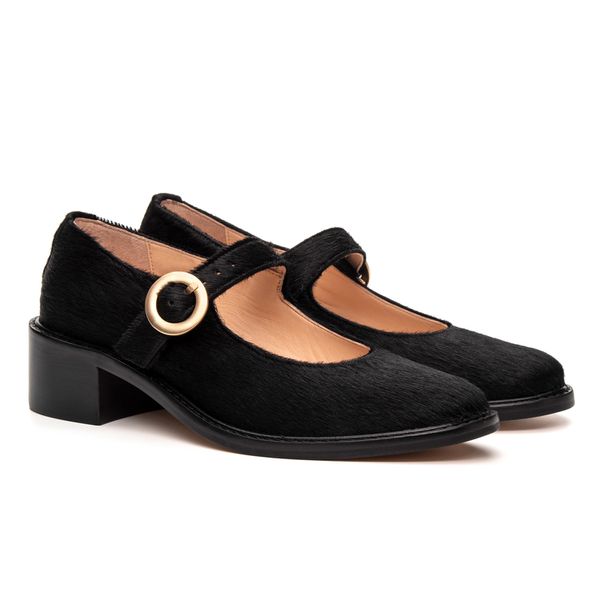 Sapato Boneca Camellia Pelo Preto - JACOMETTI
