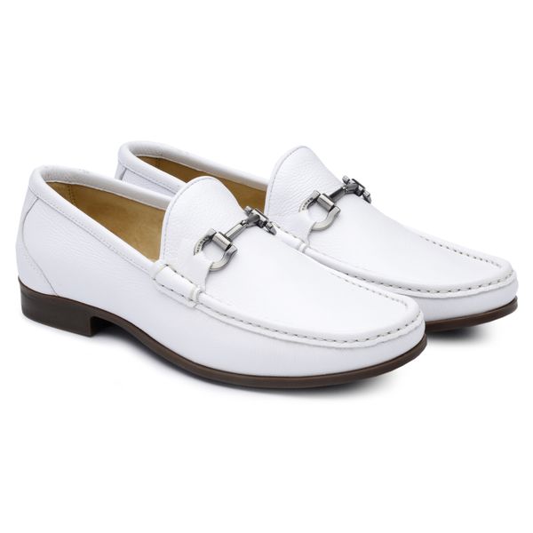 Mocassim Casual Branco GJ01 Solado De Borracha - JACOMETTI