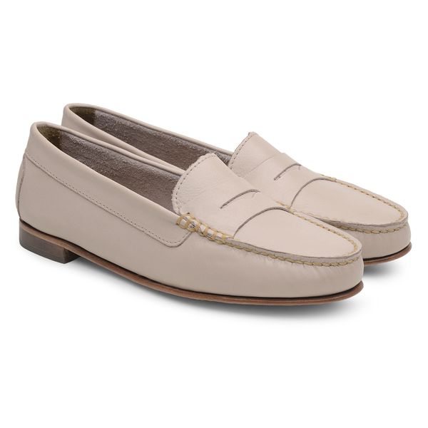 Mocassim Feminino de Couro com Solado de Couro 9014 Nude