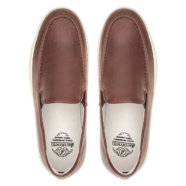 Sapatênis Masculino Slip-on de Couro Tan JACOMETTI