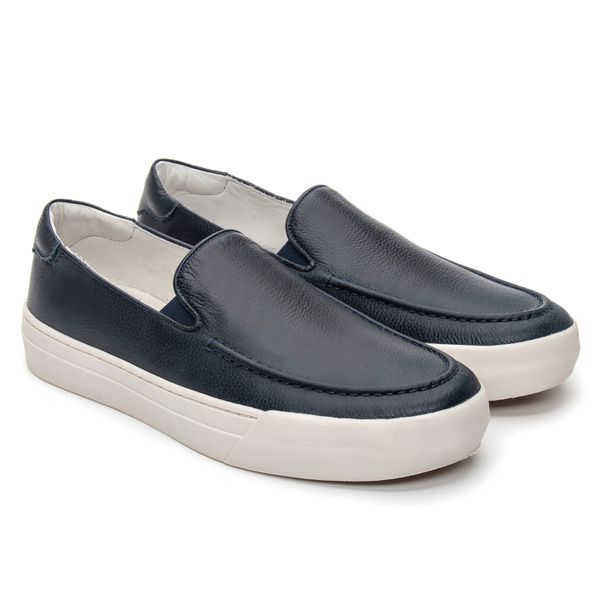 Sapatênis Masculino Slip-on de Couro Navy