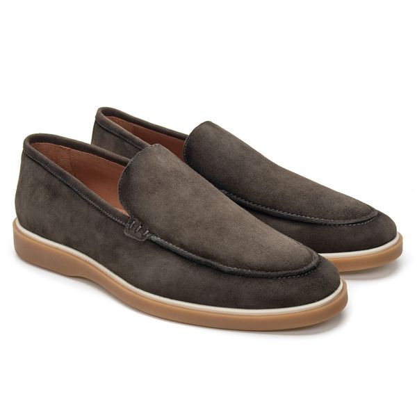 Mocassim Masculino de Couro Smoke Solado de Borrac... - JACOMETTI