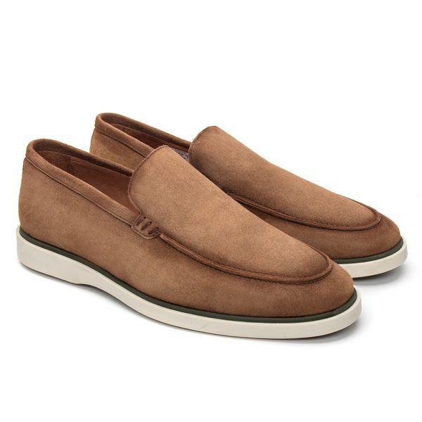 Mocassim Masculino de Couro Nuts Solado de Borracha