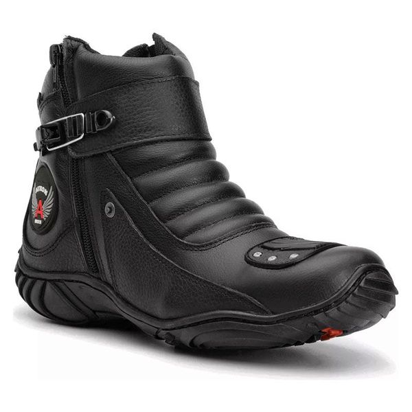 Bota Motociclista Atron Shoes Cano Curto Preta Em Couro 271