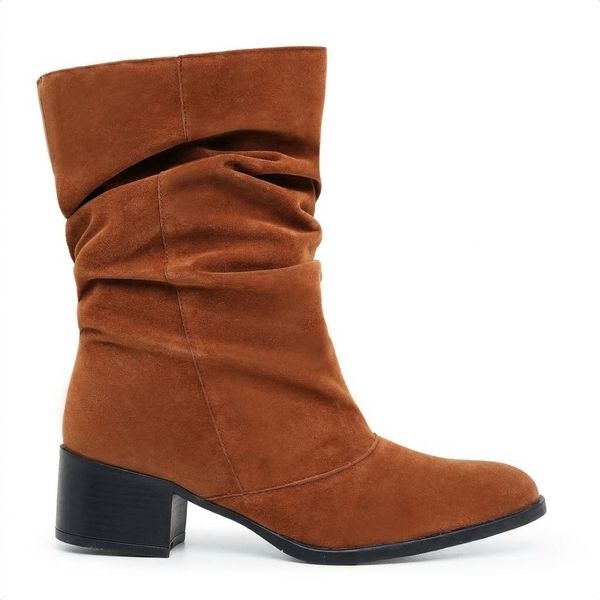 Bota Feminina Slouch Camurça Cano Médio Salto Bloco