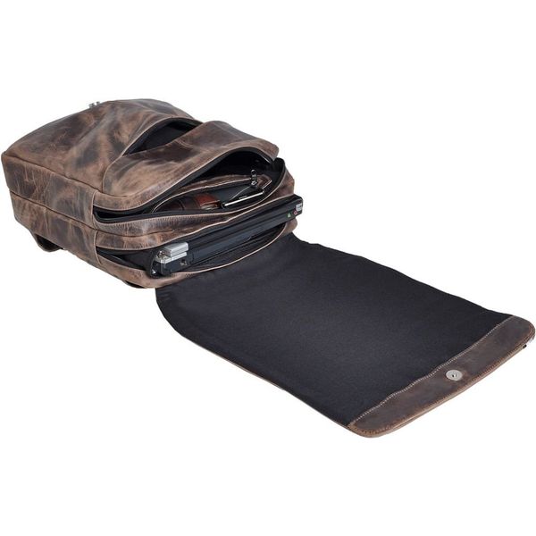 Mochila em Couro Com Suporte Para Notebook Removível 