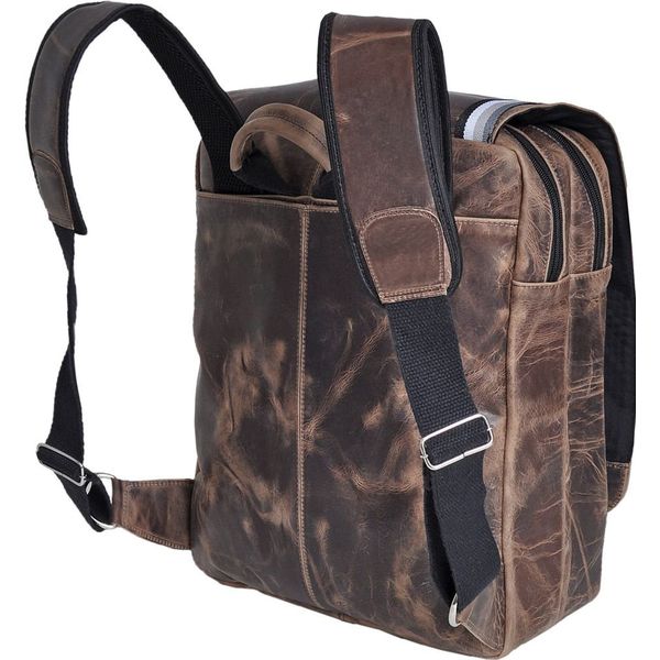 Mochila em Couro Com Suporte Para Notebook Removível 