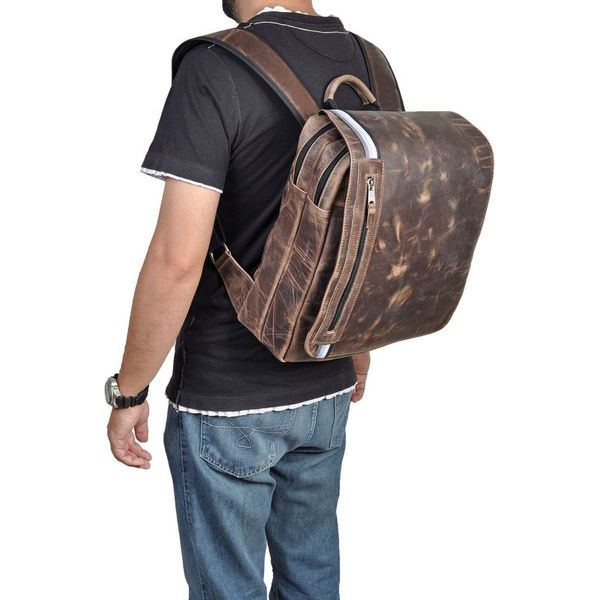 Mochila em Couro Com Suporte Para Notebook Removível 