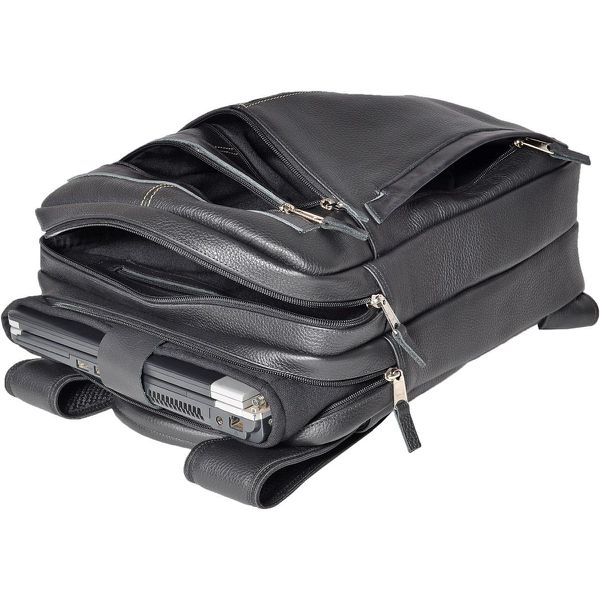 Mochila Em Couro Com Suporte Para Notebook Removível 