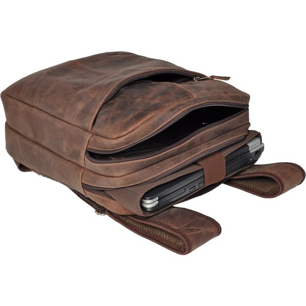 Mochila em Couro Com Suporte Para Notebook Removível 