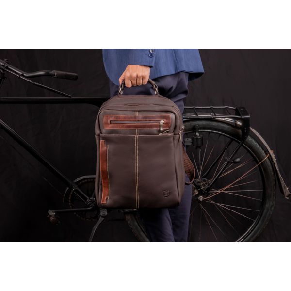 Mochila Em Couro Com Suporte Para Notebook Removível 