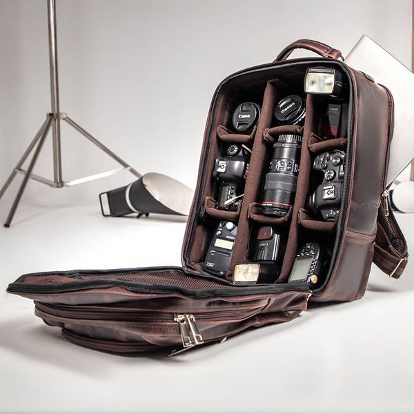 Mochila Fotográfica Câmera Profissional Em Couro Legítimo