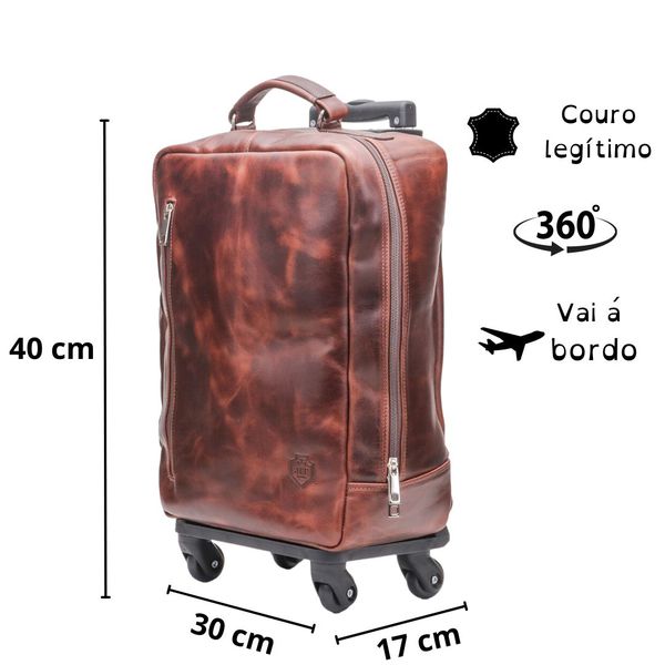 Mochila de Bordo Com Rodinha 360° em Couro Legítimo 