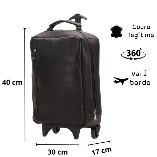 Mochila de Bordo Com Rodinha 360° em Couro Legítimo 