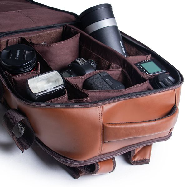 Mochila Fotográfica Câmera Profissional Em Couro Legítimo