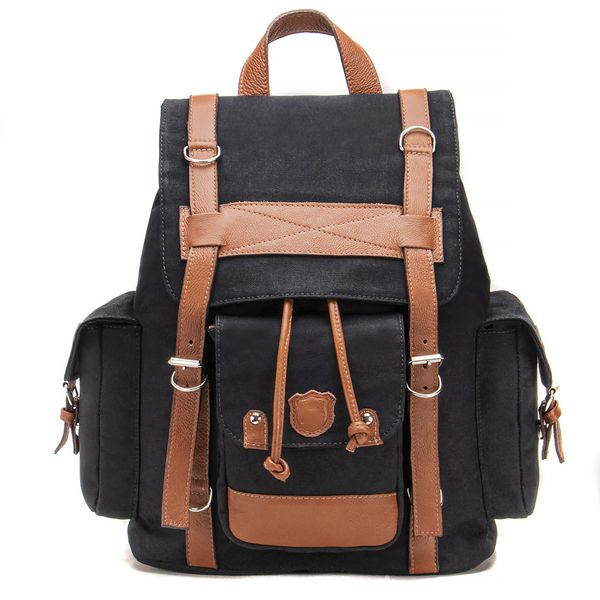 Mochila Masculina em Lona e Couro Legítimo 