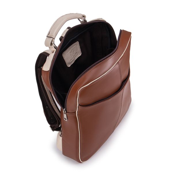 Mochila Compacta em Couro Com Suporte Para Notebook 