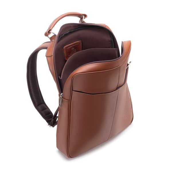 Mochila Compacta em Couro Com Suporte Para Notebook