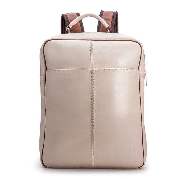 Mochila Compacta em Couro Com Suporte Para Notebook