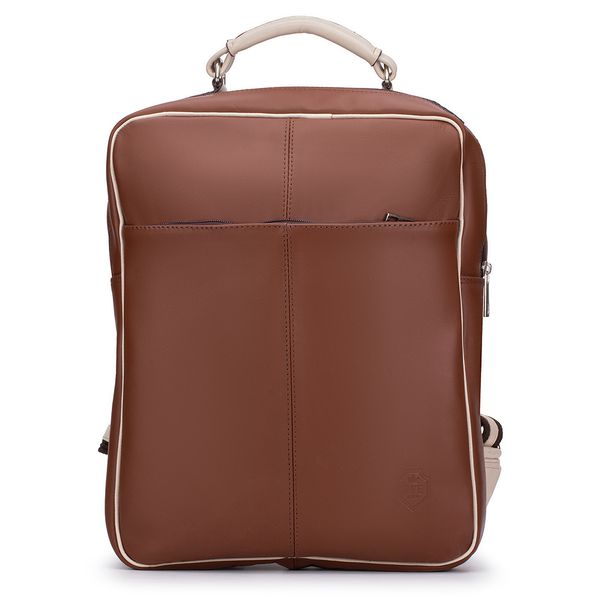 Mochila Compacta em Couro Com Suporte Para Notebook 