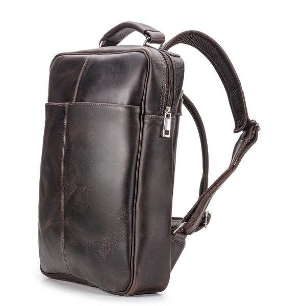 Mochila Compacta em Couro Com Suporte Para Notebook 