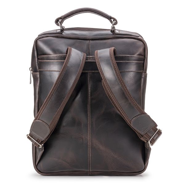 Mochila Compacta em Couro Com Suporte Para Notebook 