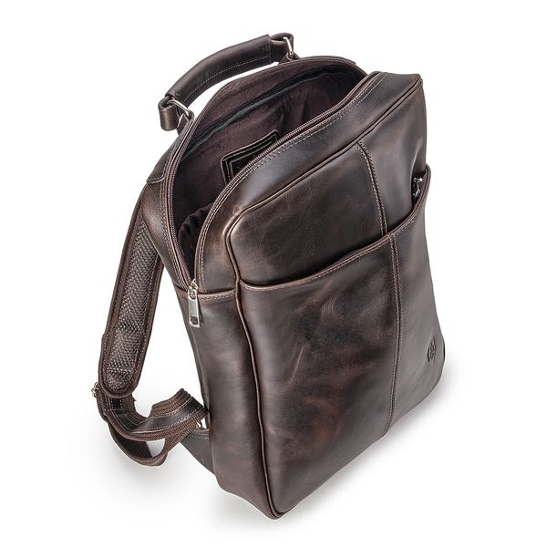 Mochila Compacta em Couro Com Suporte Para Notebook 