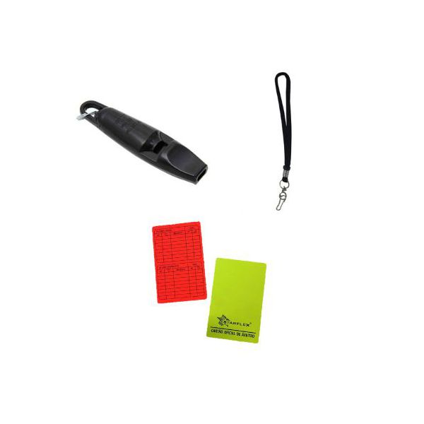 Kit Apito c/ cordao e Cartao Arbitragem Campo