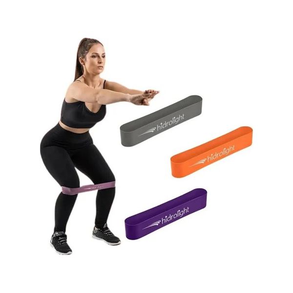 Kit 3 Faixa Elástica Super Mini Band Leve, Medio, Forte Treino Exercícios Alongamento Musculação Pilates Yoga - Hidrolight