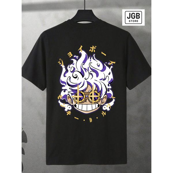 Camiseta Feminina One Piece Preta – Luffy Gear 5 Joy Boy Premium