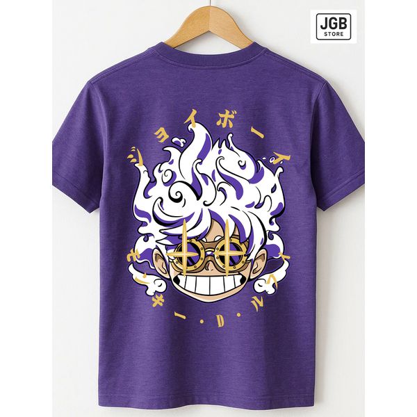 Camiseta Feminina One Piece Roxa – Luffy Gear 5 Joy Boy Aesthetic