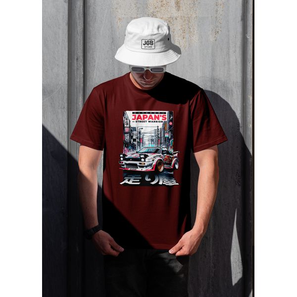 Camiseta Oversized Masculina Japan Street Warrior Bordô – Streetwear Premium JBG Store