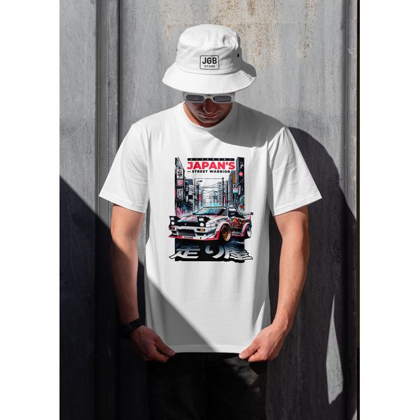 Camiseta Oversized Masculina Japan Street Warrior Branca – Streetwear Premium JBG Store