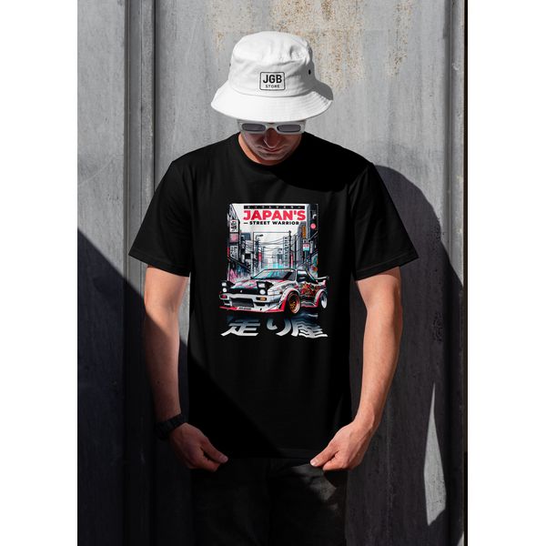 Camiseta Oversized Masculina Japan Street Warrior Preta – Streetwear Premium JBG Store