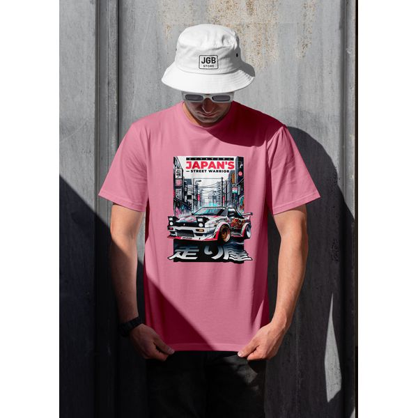 Camiseta Oversized Masculina Japan Street Warrior Rosa Bebê – Streetwear Premium JBG Store