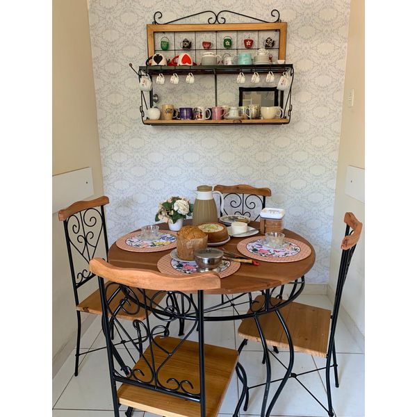 Conjunto 1 Mesa 90cm + 4 Cadeiras de Jantar Arabesco